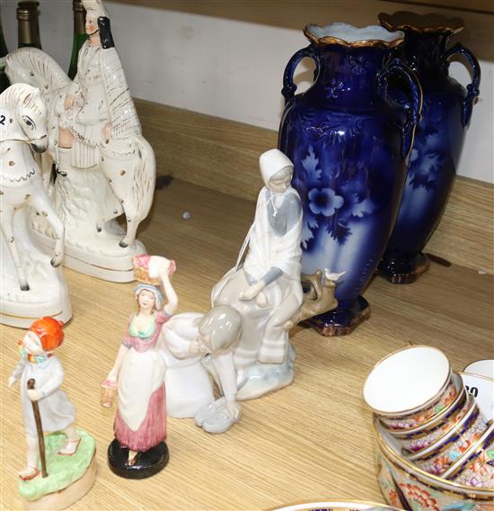 Two Lladro figures, a Royal Worcester figure Thursdays Child, Flo blue vases and other items